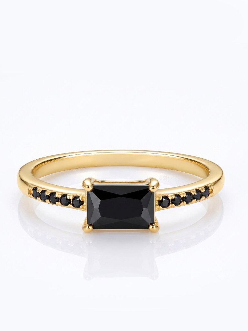 Dainty Gold Ring with Black Gemstone, 925 Sterling Silver, 10k Gold Finish